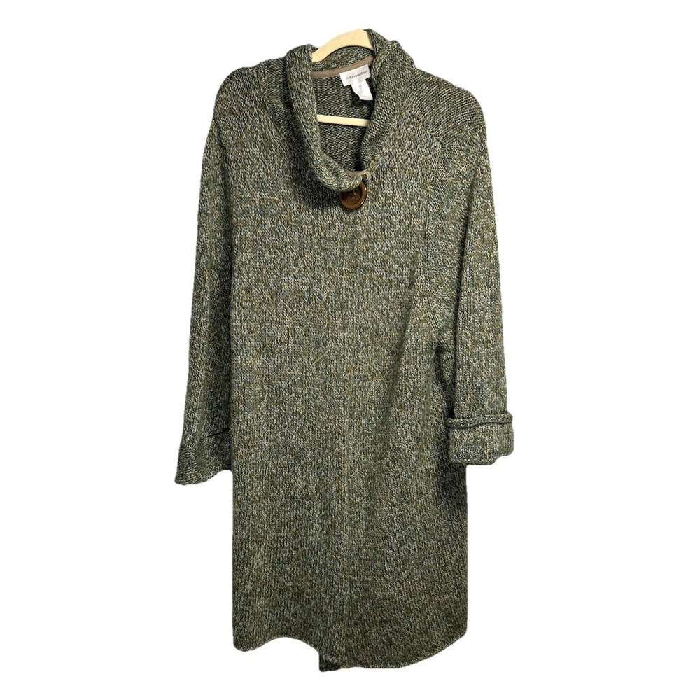 Soft Surroundings Sweater Jacket‎ Womens 1X Plus Green Knit Wool Heavy Collared